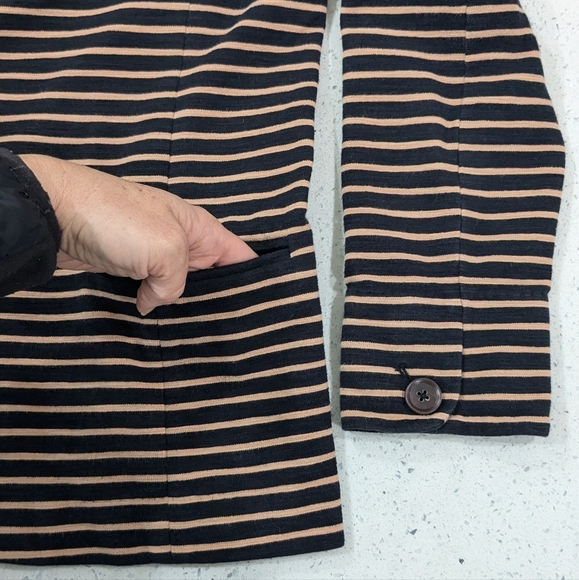 J.Crew Woman Maritime Blazer Jacket Black Tan Striped Button Front Collared M - Picture 7 of 11